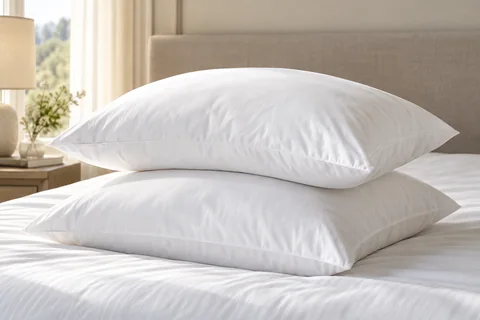 Hotel pillows in fresh white cotton pillow covers