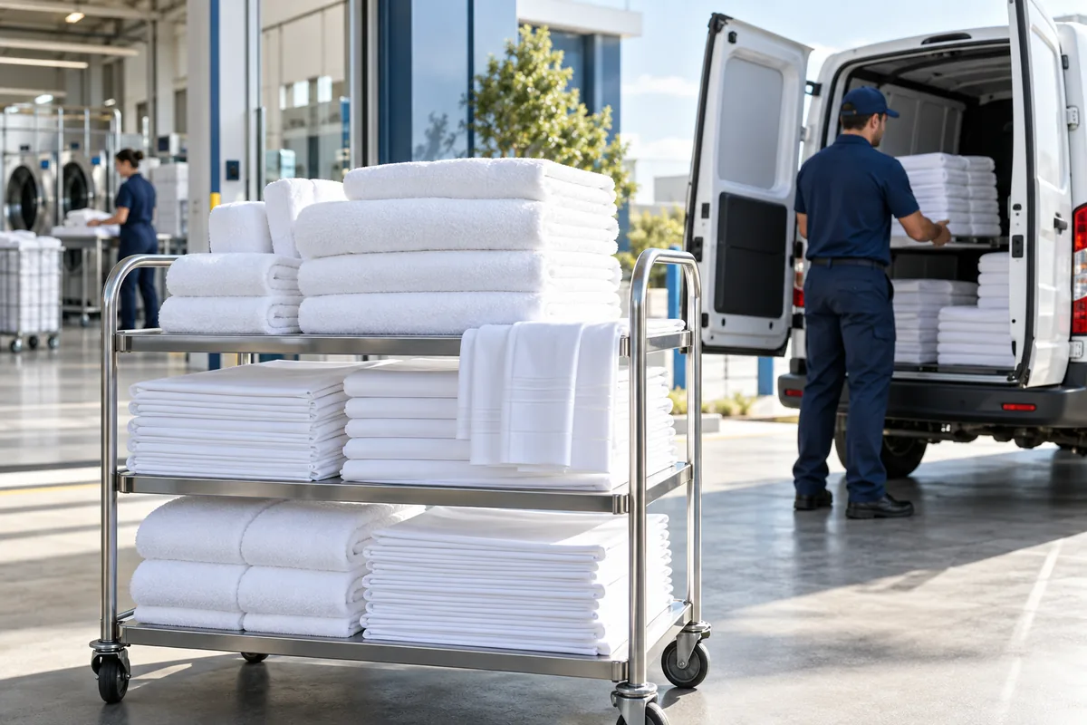Clean linen being delivered to a business